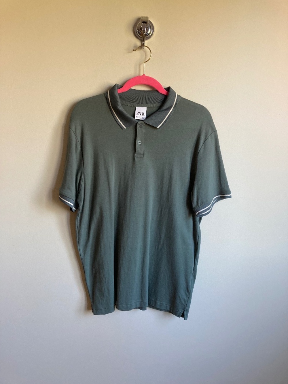 Zara Men Olive Green Polo Contrast Trim 100% cotton